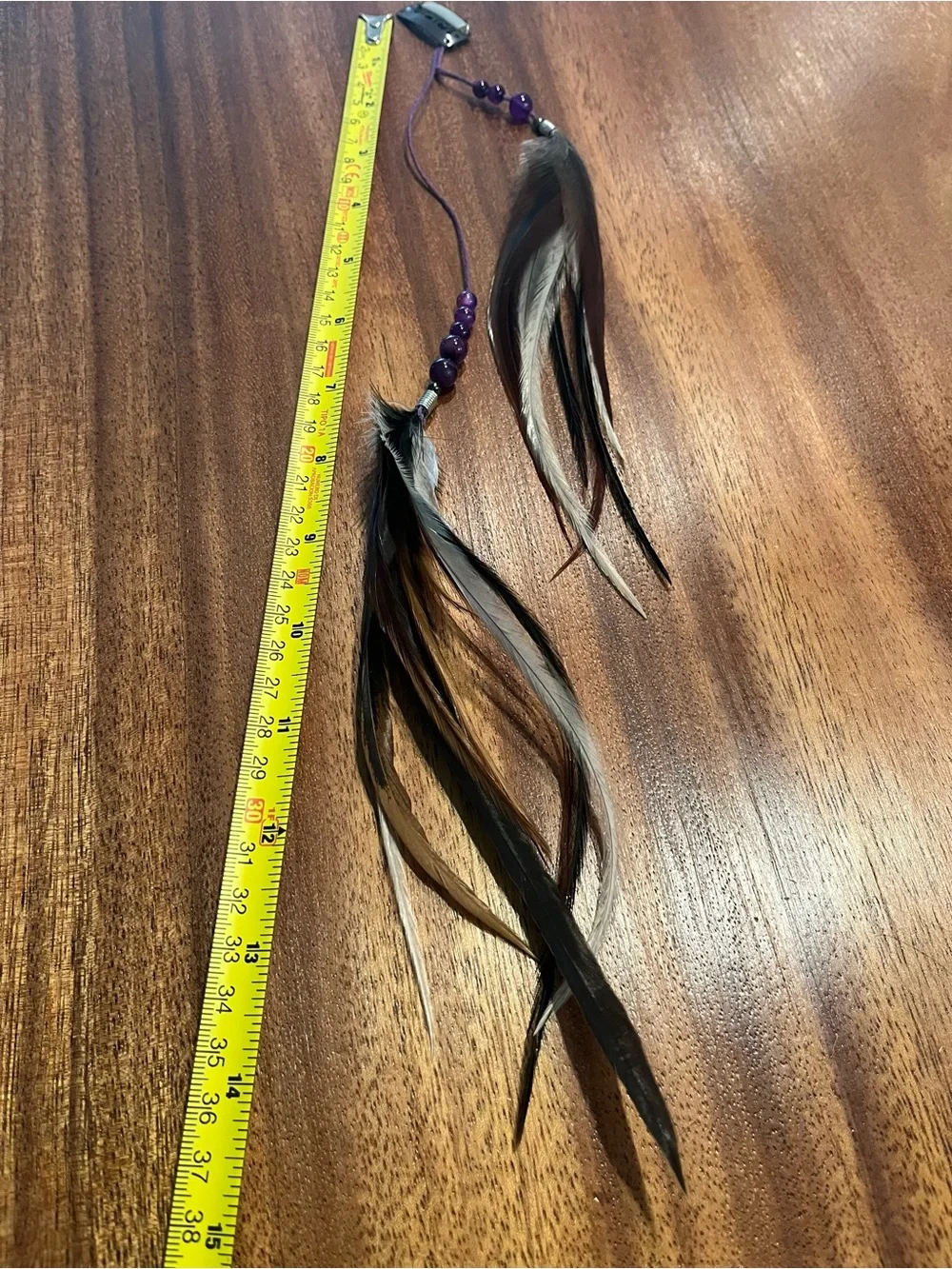 Feather Hair Extension with Purple Beads
